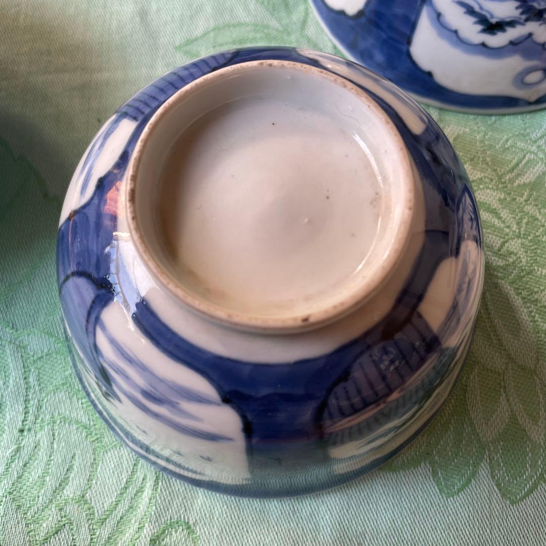 古伊万里　染付　墨弾き　蓋物　3客