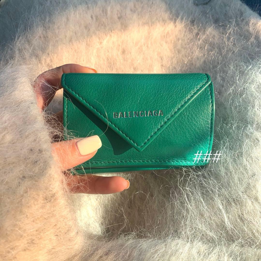 BALENCIAGA グリーン 三つ折り財布　ミニウォレット