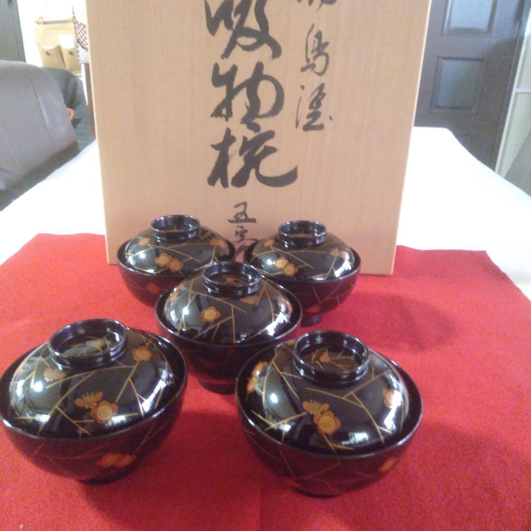 輪島塗　稲忠漆芸製　吸物椀五客未使用品