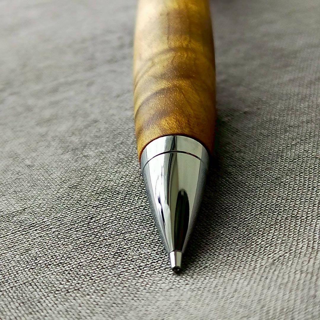 金糸楠木　縮杢　ハンドメイド　木軸シャープペン　0.5mm　天然木　シルバー