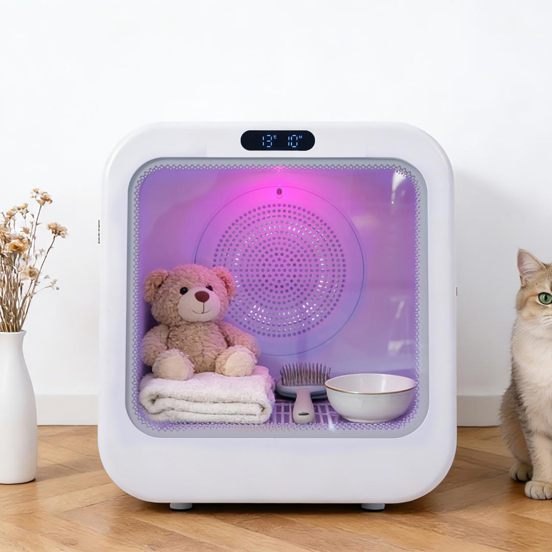 【新品】おもちゃ機能付き68Lペットドライルーム 静音自動 猫/犬用