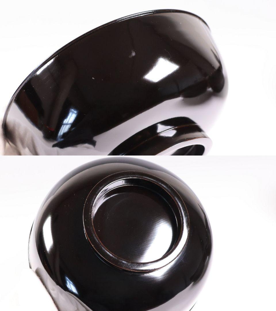 【CM449】天然木漆塗 花唐草金蒔絵 黒塗 朱塗 椀五客 大正昭和 木製漆器