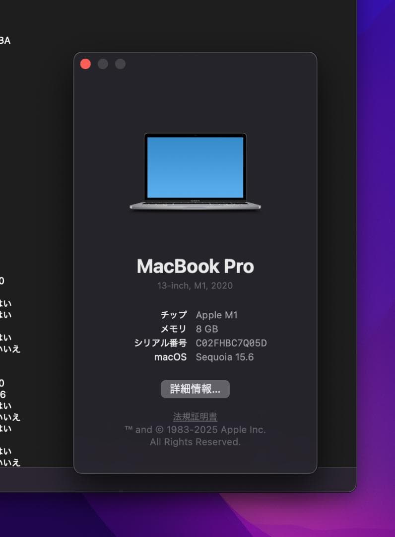 まっく Macbook Pro 2020 M1 13インチ