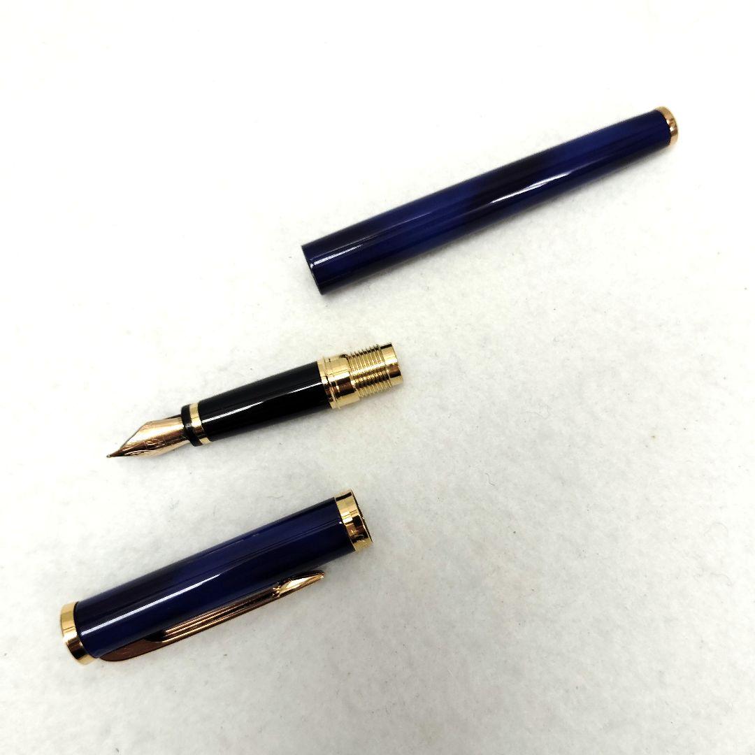 【T】WATERMAN　万年筆　ブルーボディ　K18　ボールペン替芯＆ケース付