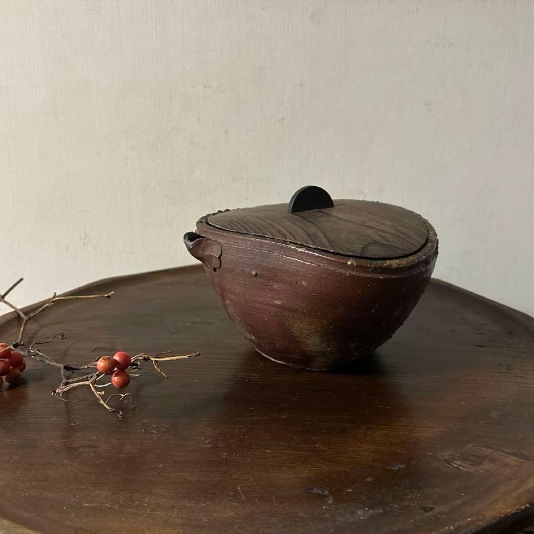 古備前　片口鉢　水差し　蓋付き　江戸時代骨董　アンティーク　懐石　茶道具　検李朝
