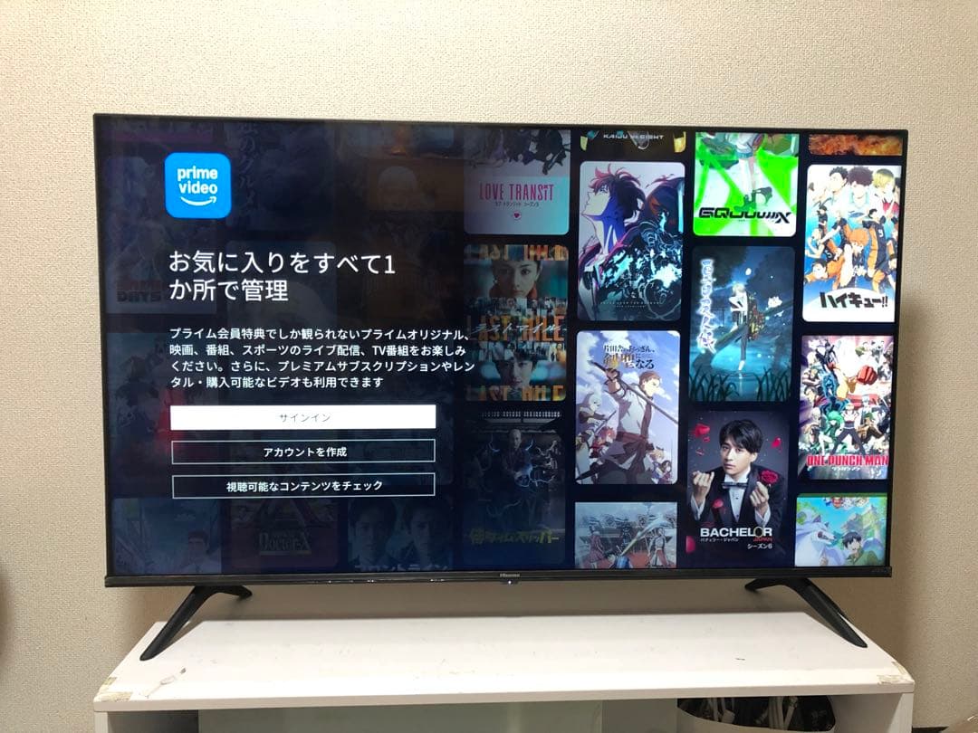 美品テレビ　Hisense ネット動画　4K液晶テレビ 50A6H 2023年製