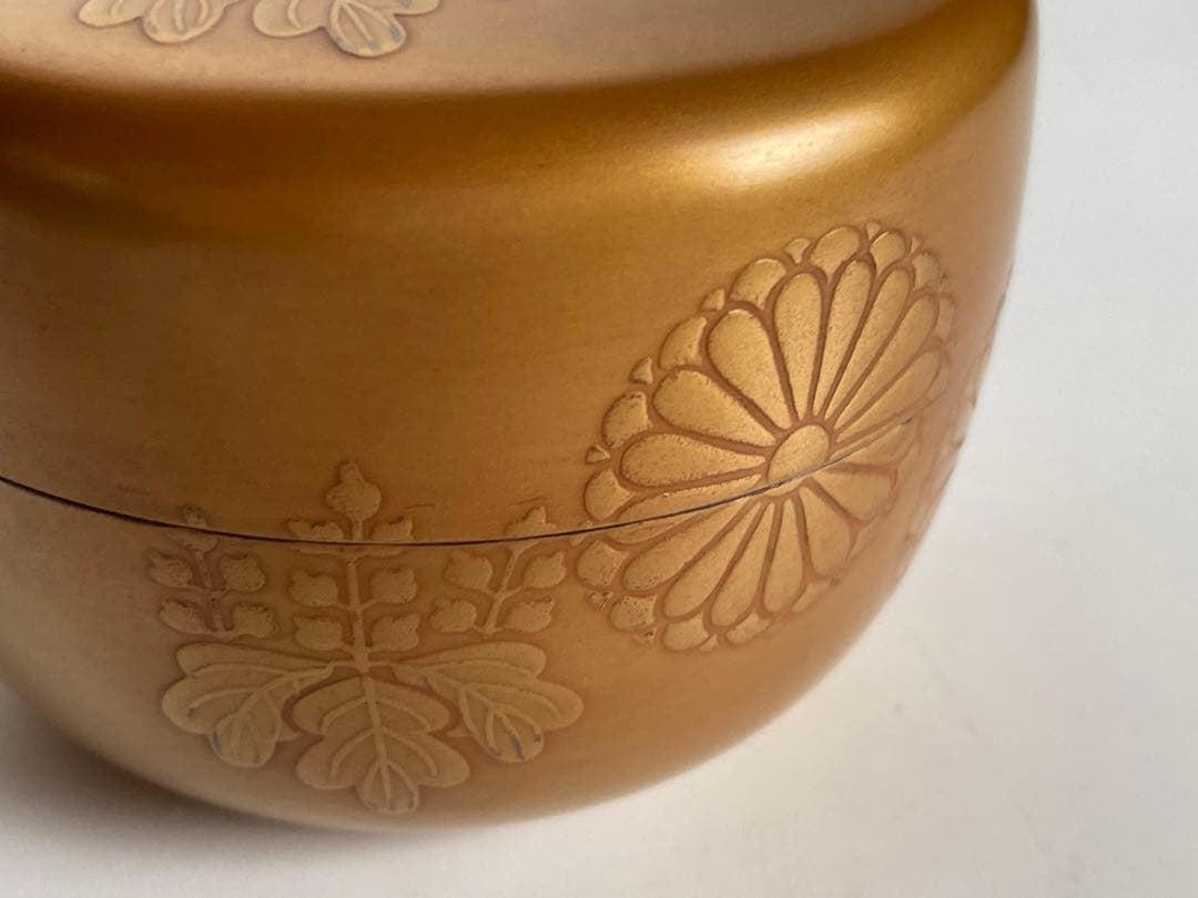 漆工　蒔絵師　中村湖舟 金地菊桐蒔絵平棗　加賀蒔絵　茶道具　共箱