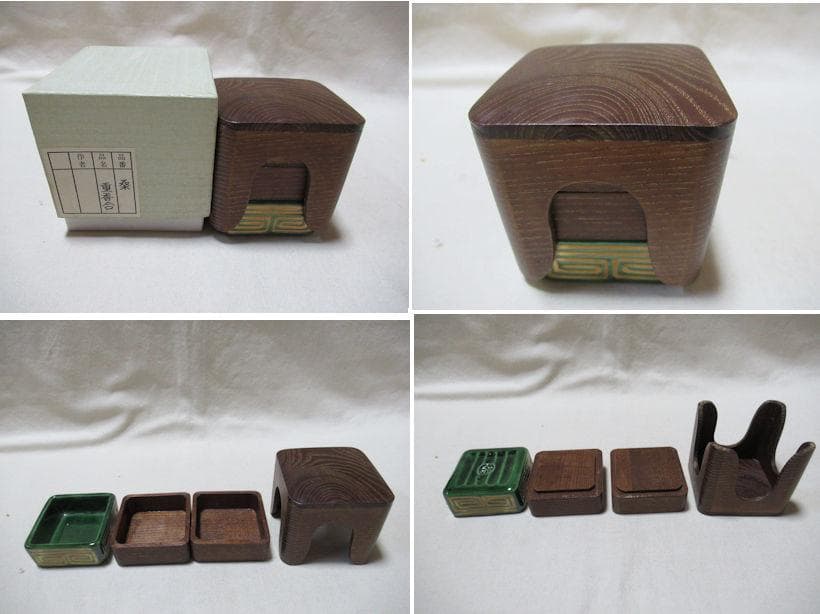 茶道具　桑製香盆　重香合　聴き香炉　銀葉　銀葉挟み　火道具