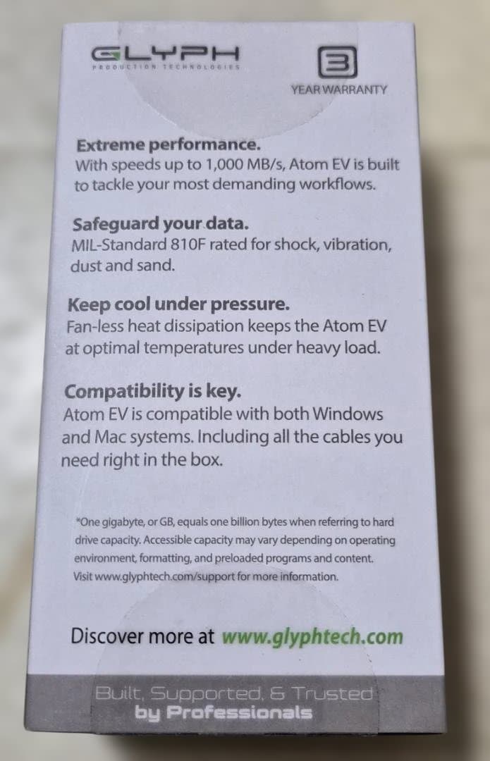 【美品】GLYPH Atom EV SSD 超高性能:モバイルSSD 1TB