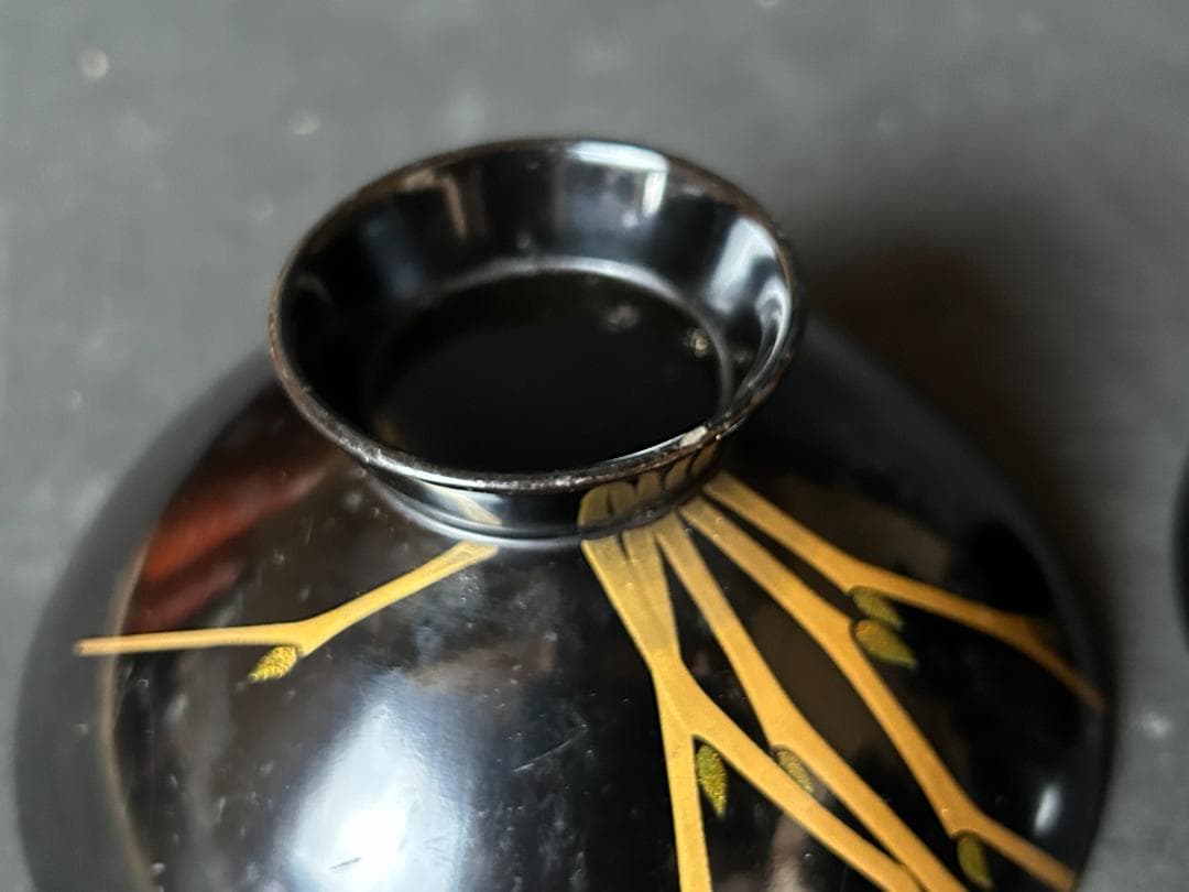 時代 輪島塗 金蒔絵 ススキ図 黒塗 吸物椀 5客 茶懐石道具 明治時代 77