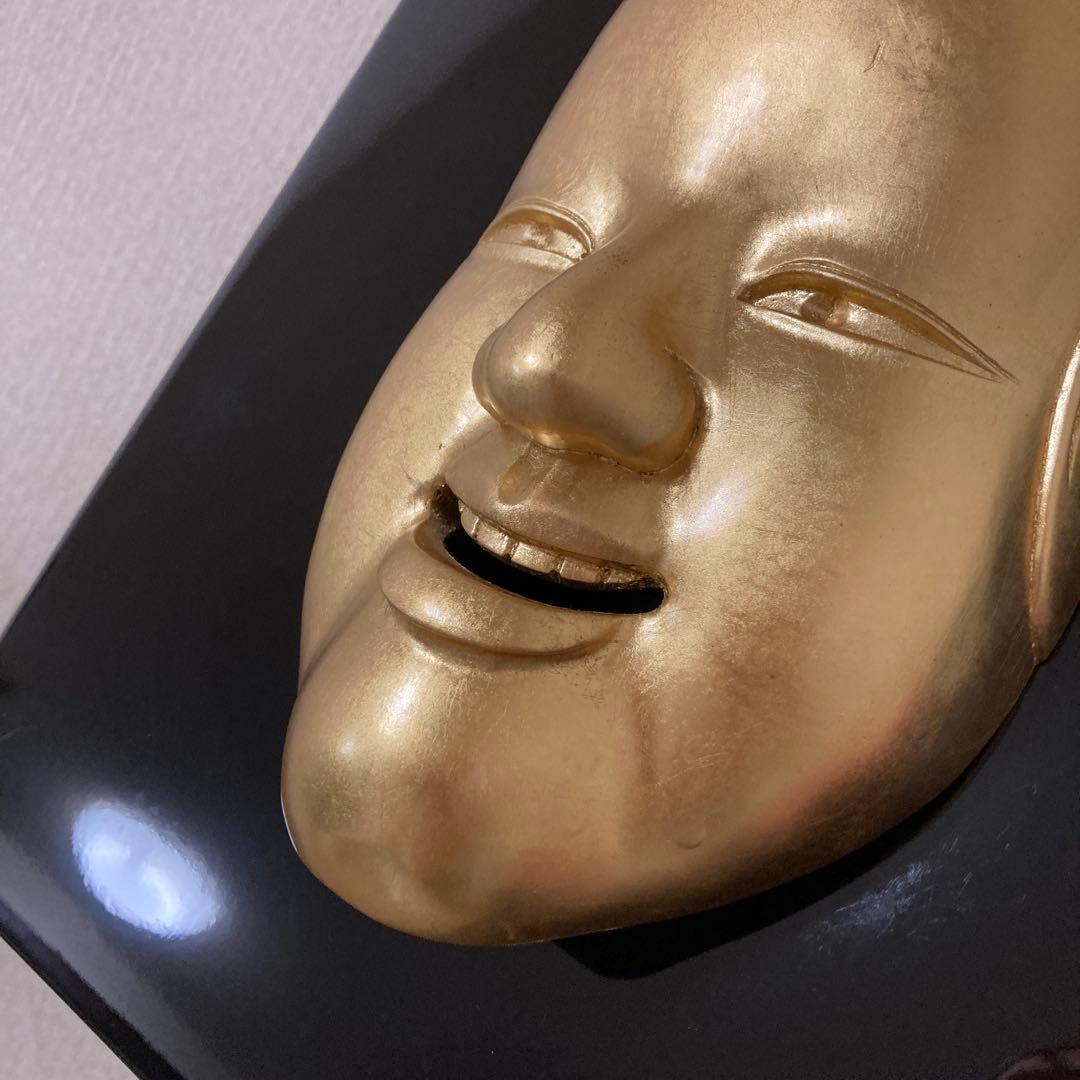 能面飾り　金装飾　木彫り　彫刻〈検 金沢 箔一　采女　胡蝶　千手　般若　翁　扇子