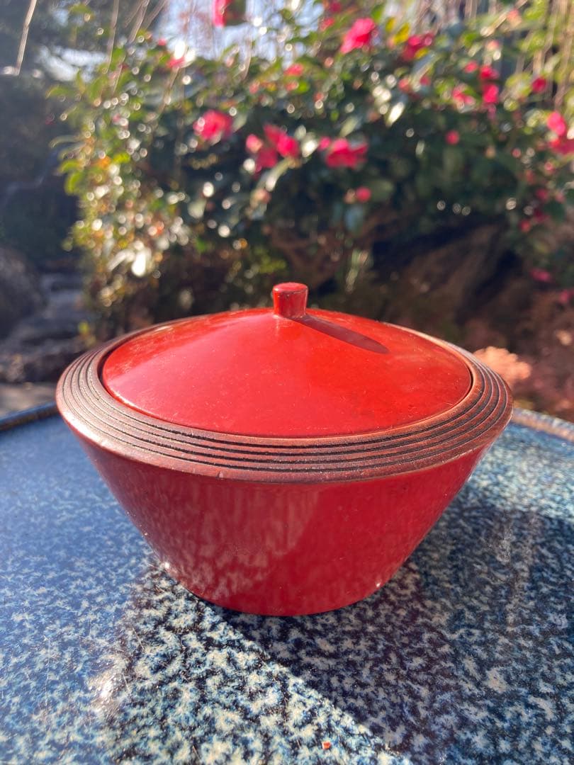 京都　赤色 漆器 菓子器 蓋付き　ヴィンテージ