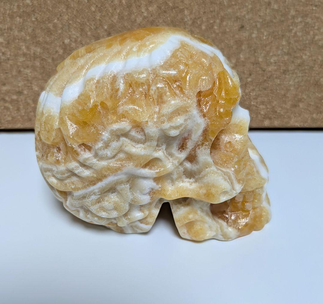天然石オレンジカルサイト　メキシコシュガースカルカービング 約8cm