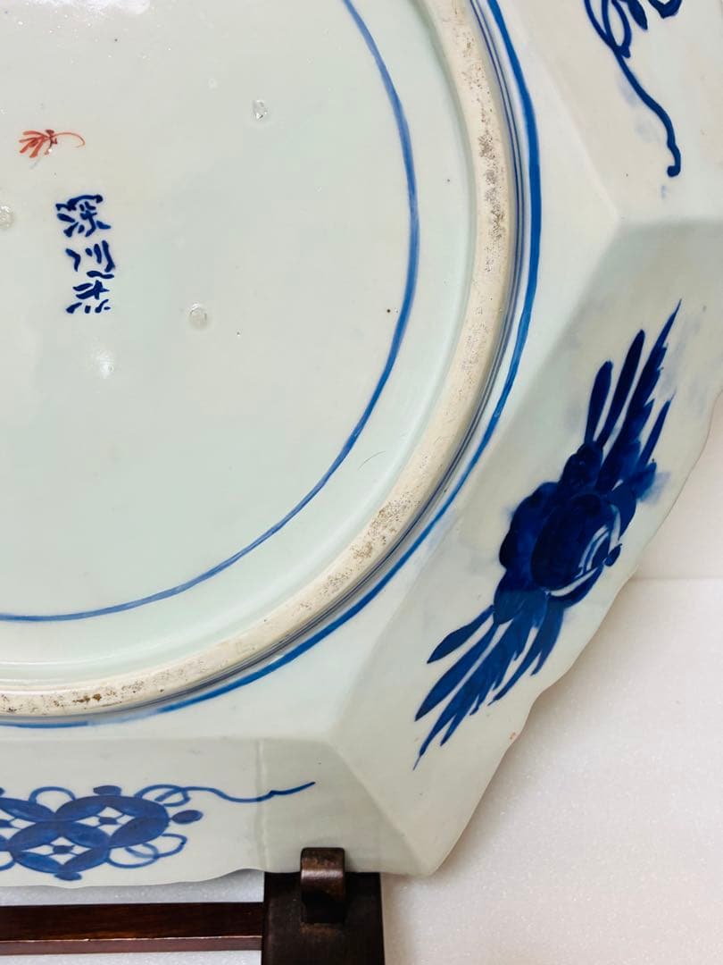 期間限定価格 明治 初期 香蘭社 色絵褐地藤絵人物文 ブラックホーソン六角大皿