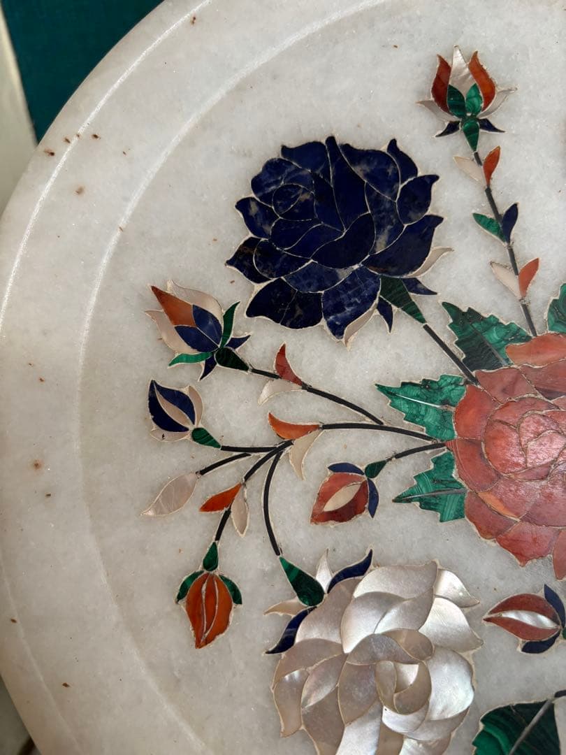 インド工芸品 大理石象嵌細工　飾り皿　花柄　アクセサリー入れ