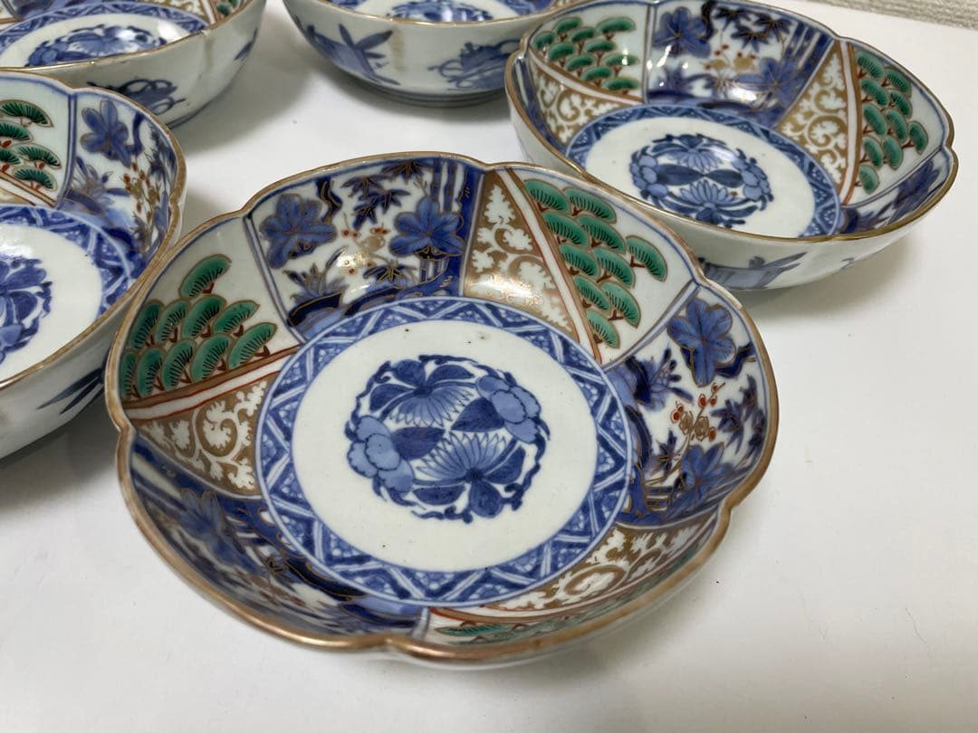 【現状品】成化年製 古伊万里 金彩 菓子器 皿 アンティーク 時代物 5客
