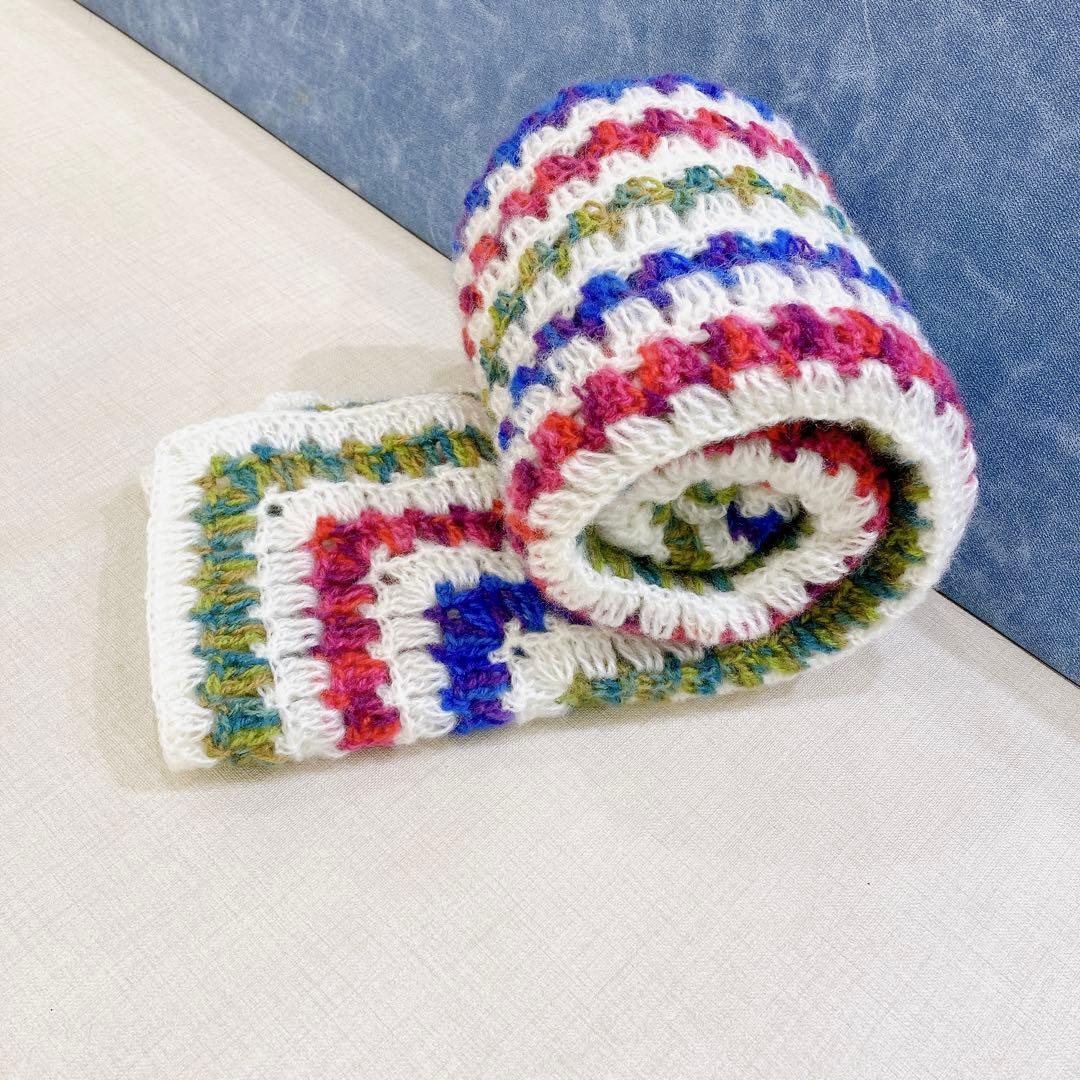 2　ブランケット　マルチカバー　長方形　手編み　カラフル　ハンドメイド　膝掛け