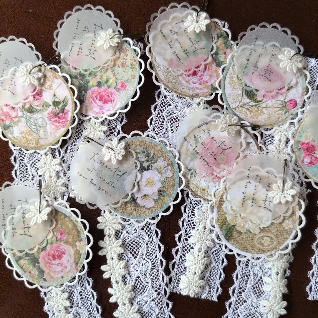 紙タグ〜オーバル型の薔薇とレース〜