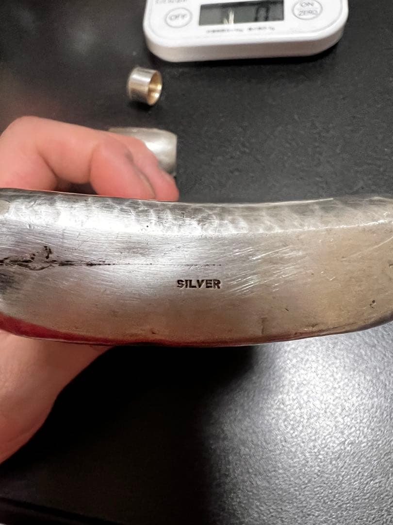 【196g】 純銀製スキットル目打ち出し手 作りヒップフラスコ SILVER刻印