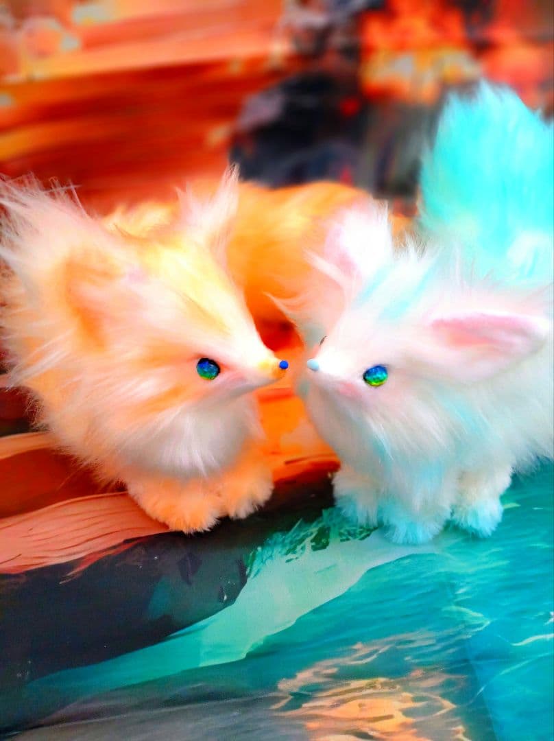 水魔法の狐アートドールartdollハンドメイドぬいぐるみキツネFantasy猫