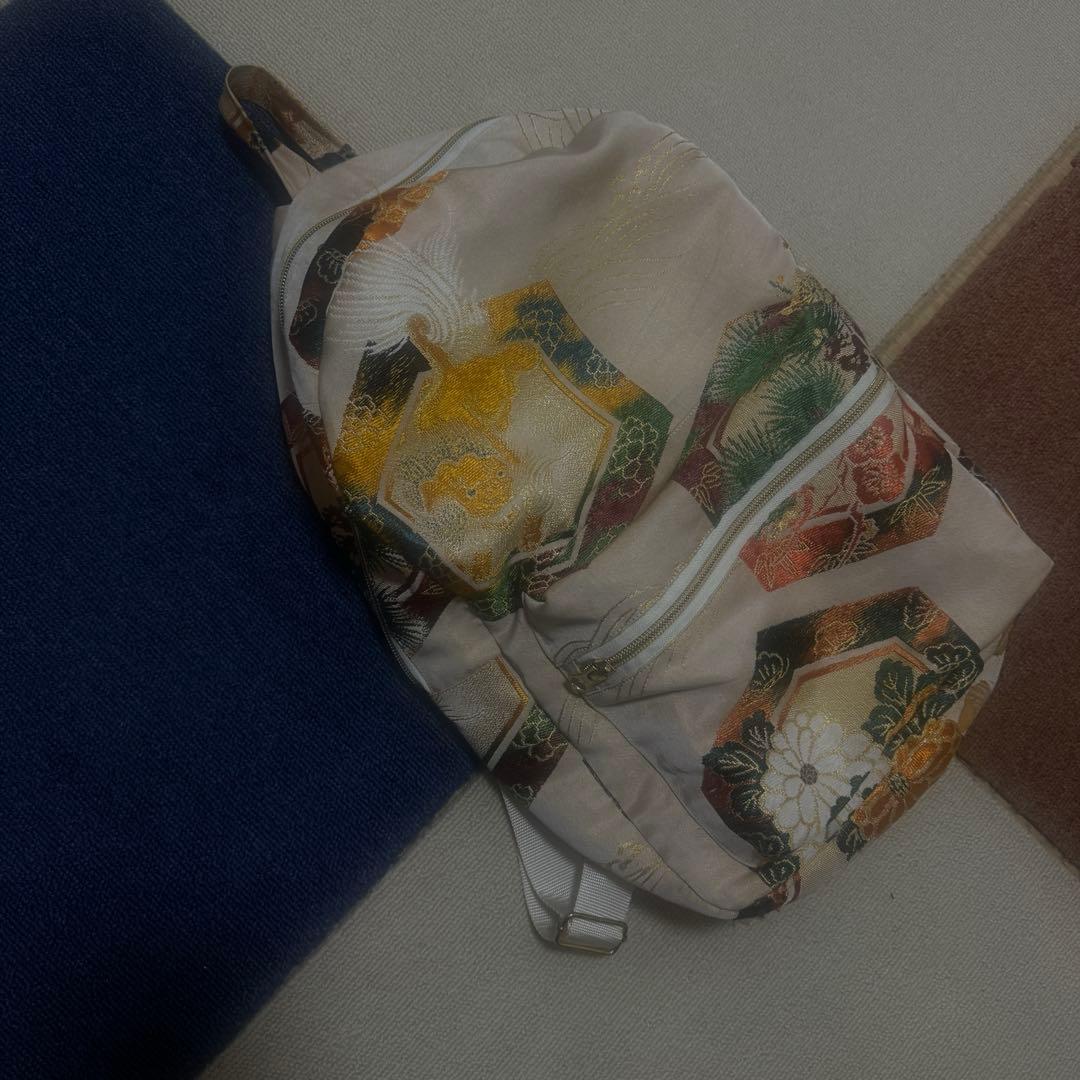 ハンドメイド 帯 リメイク リュック 正絹 阿吽の獅子