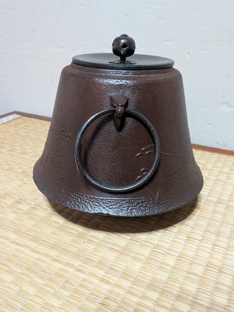 人間国宝 高橋敬典 富士釜松地紋 小釜 茶道具 刻印有