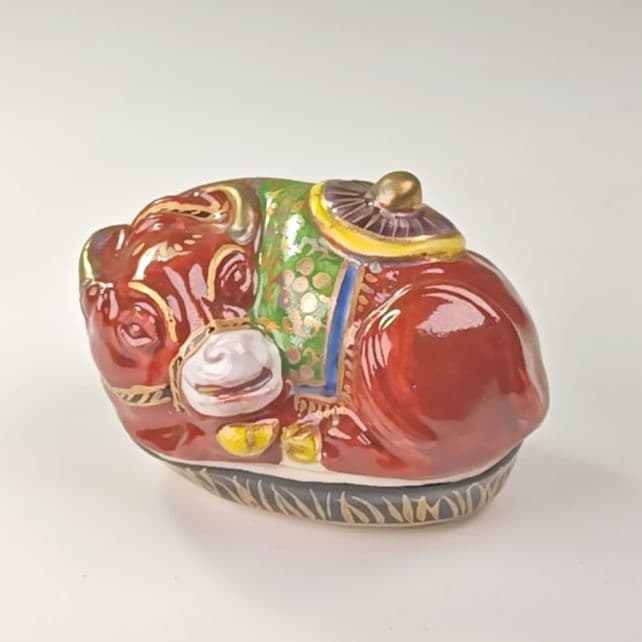 ウ316 香合『翠浩造』『笠牛　色絵香合　共箱』茶道具