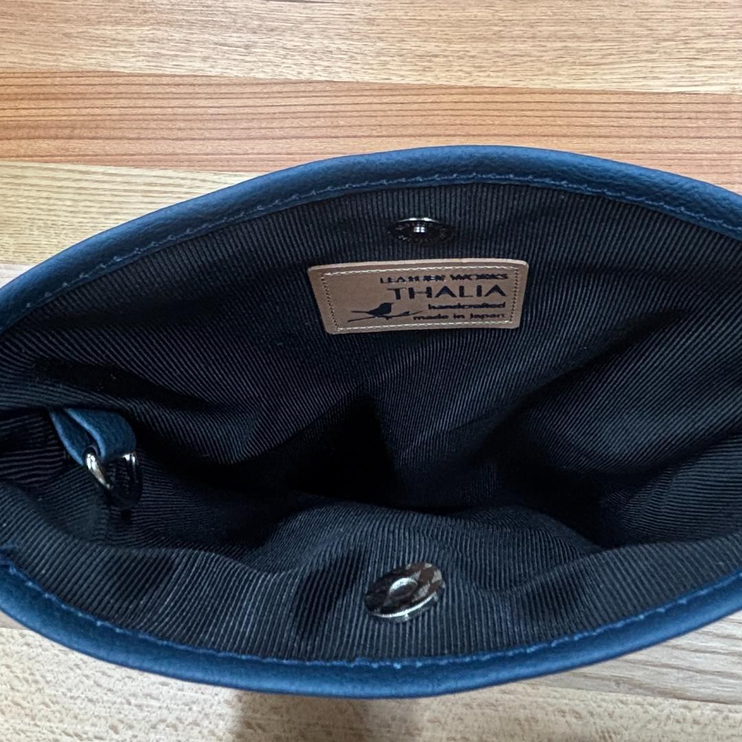 本革×帆布 サコッシュ ブルー 蜂柄 金具色シルバー ショルダーバッグ
