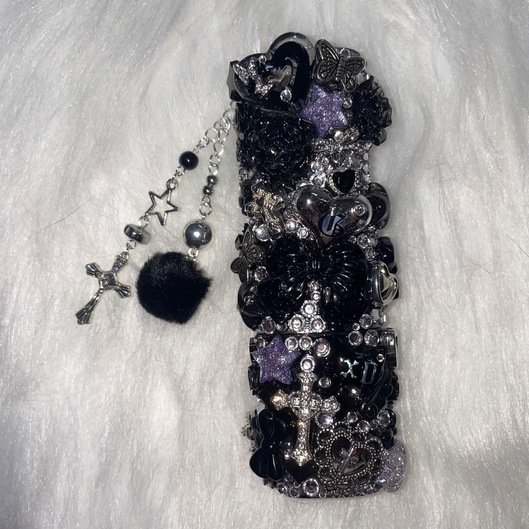 ★iQOSケース デコ black×silver チャーム付き (現品限り)