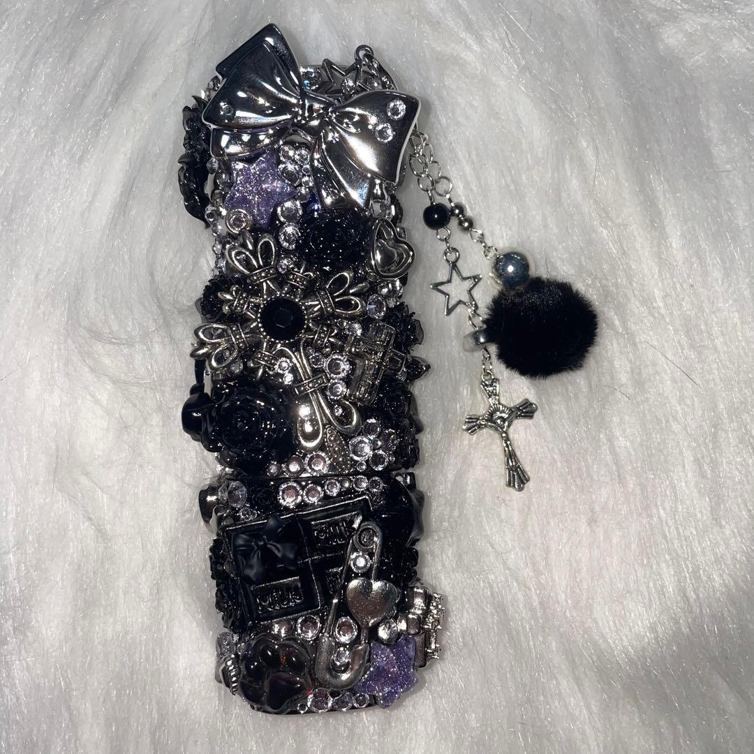 ★iQOSケース デコ black×silver チャーム付き (現品限り)