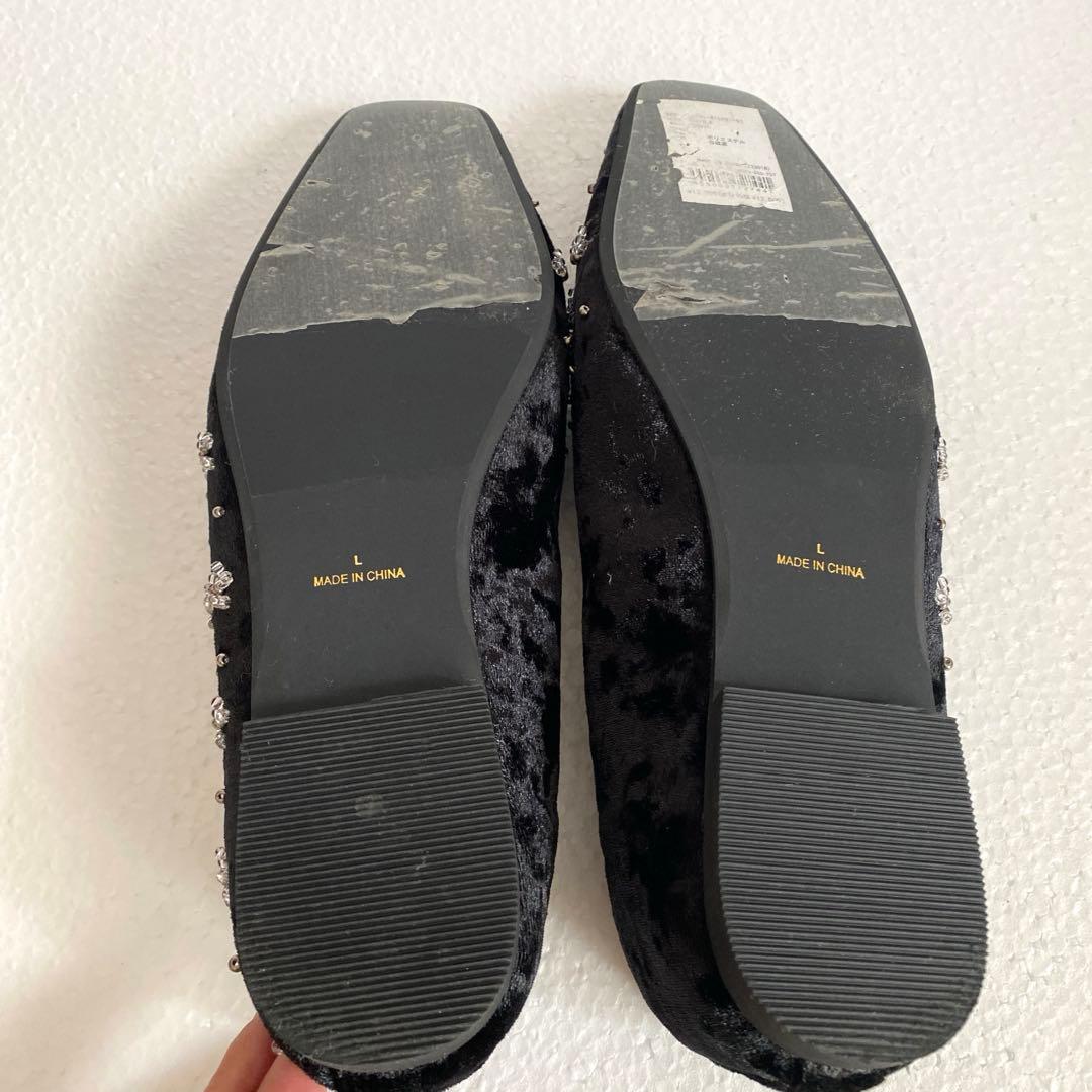 未使用品❣️ビジュー付きベルベットフラットシューズLサイズ