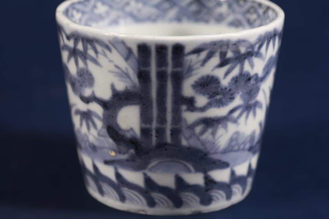 578　古伊万里大振染付松竹梅図蕎麦猪口　無傷　幕末