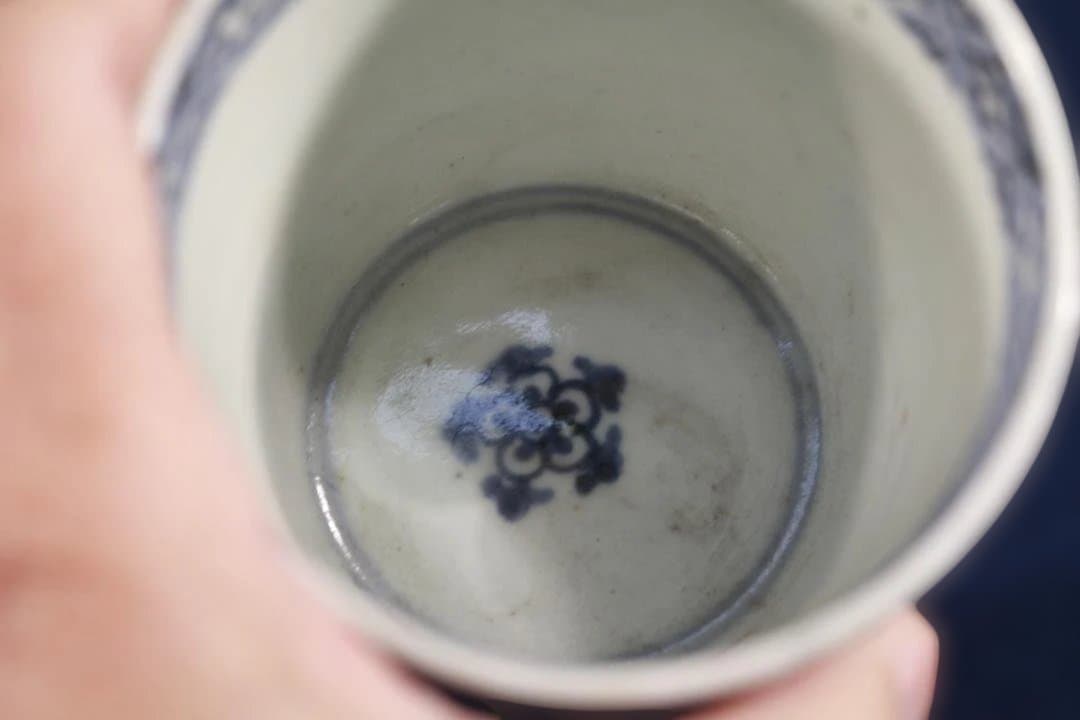 578　古伊万里大振染付松竹梅図蕎麦猪口　無傷　幕末
