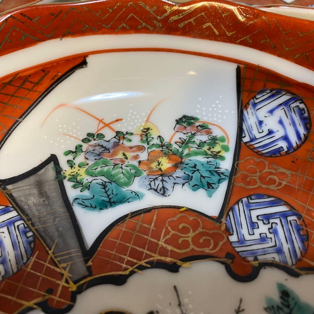 九谷焼　なます皿　九谷庄三　花の図　金襴手　5客