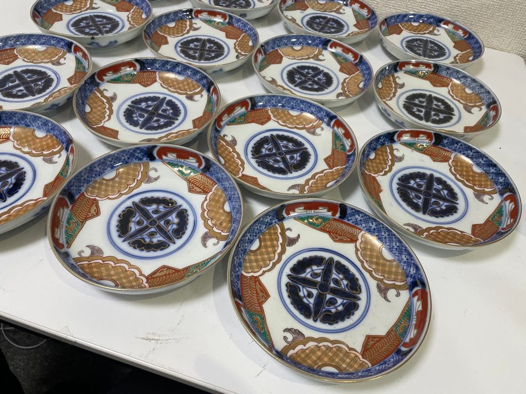 【現状品】古伊万里 金彩 色絵 染付 陶器 花柄 小皿 割烹 懐石 15枚 ②