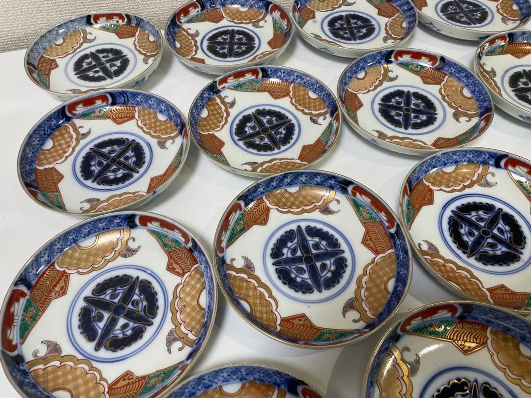 【現状品】古伊万里 金彩 色絵 染付 陶器 花柄 小皿 割烹 懐石 15枚 ②