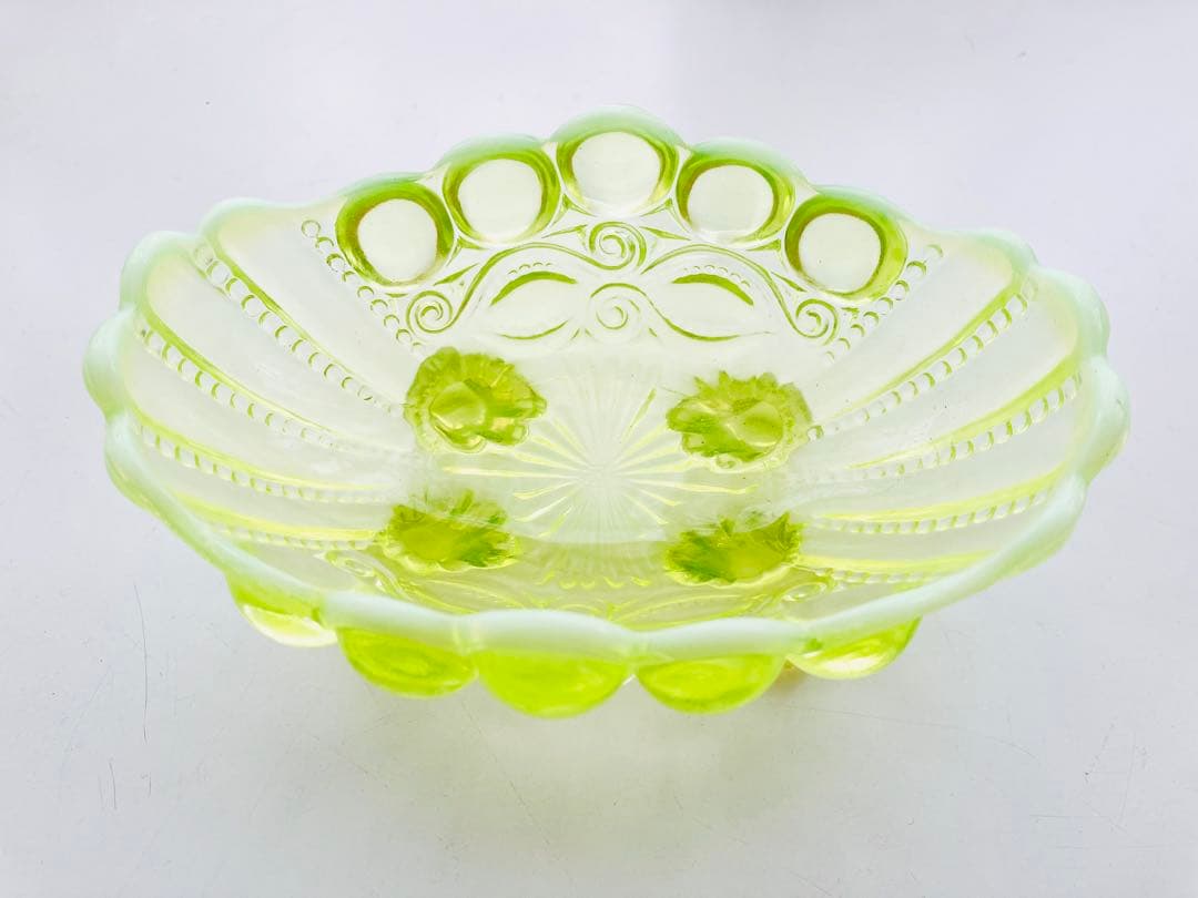 モッサーグラス ウランガラス✨Mosser Glass Jam Dish骨董