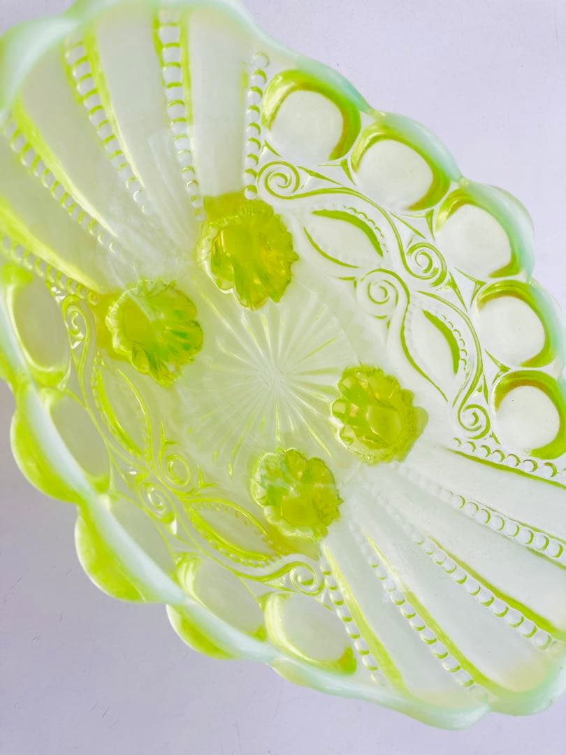モッサーグラス ウランガラス✨Mosser Glass Jam Dish骨董
