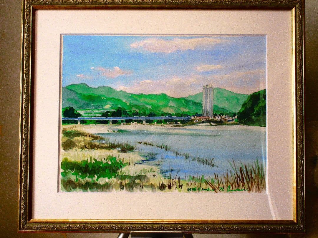 風景 水彩画 額装済み F6サイズ