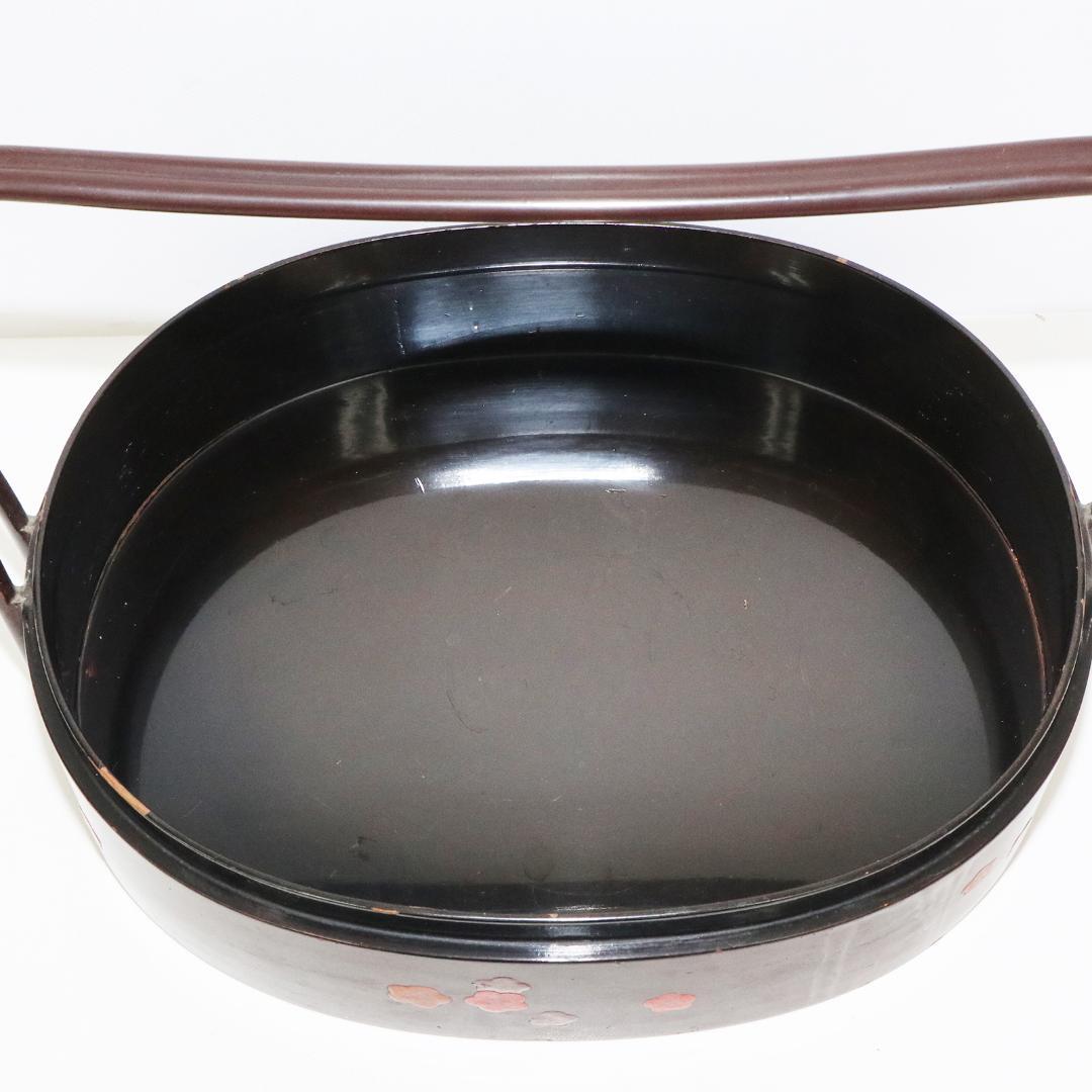 取っ手付　茶櫃　漆器　茶びつ 蝶 梅 花