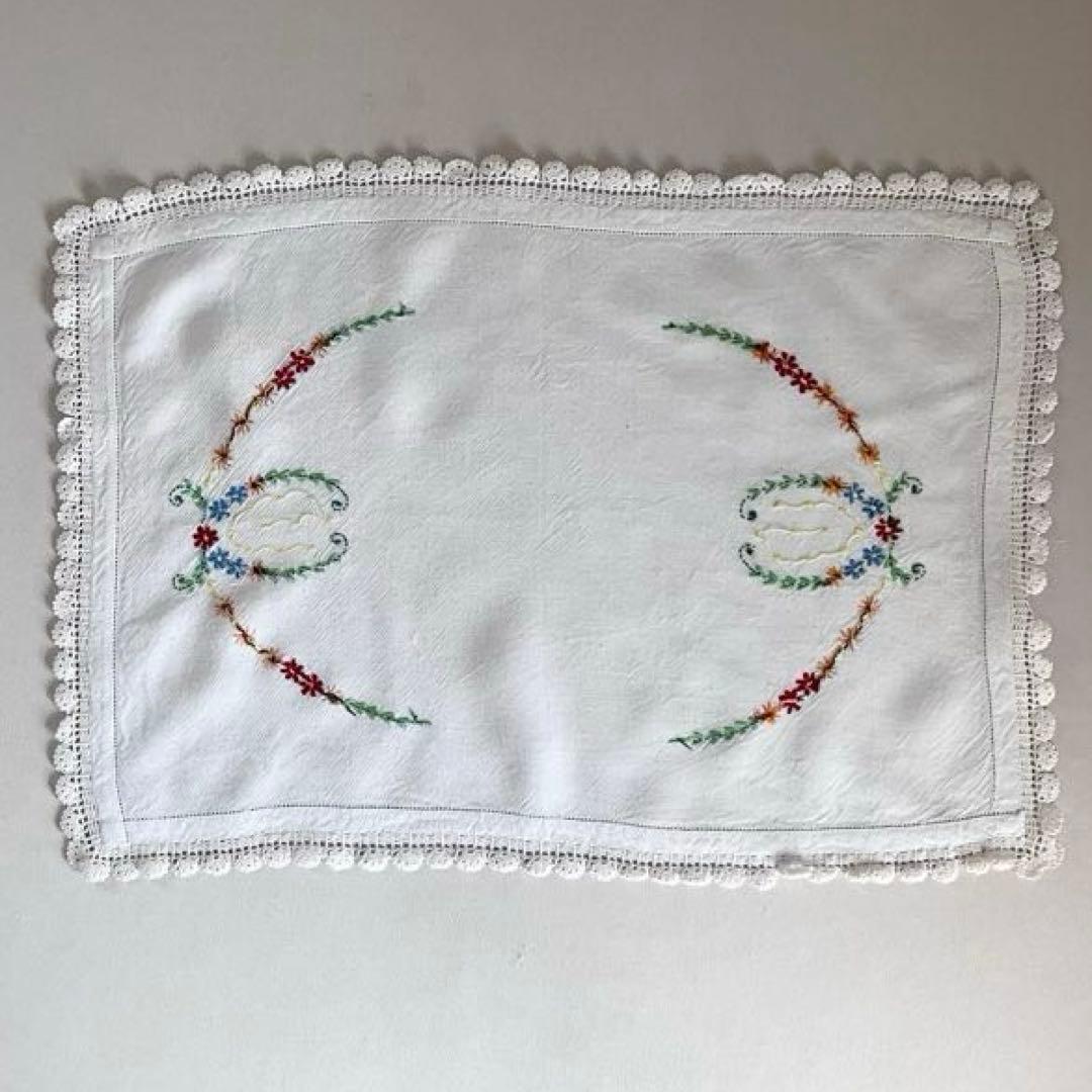 【フランス】アンティーククロス 刺繍【ビンテージ】
