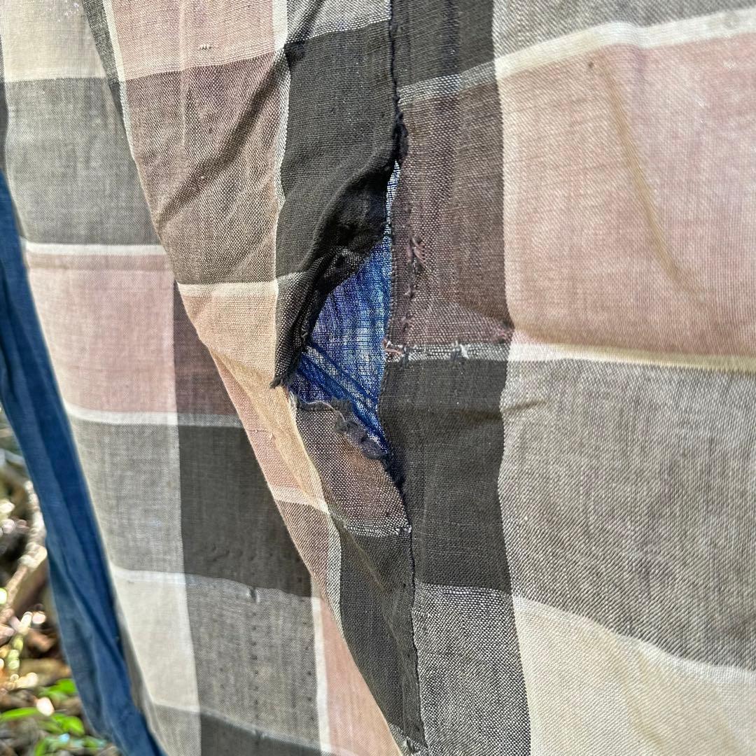2108様感謝‼️明日つなぐ古布　FUTON ふとん皮　藍染❌格子Indigo襤褸
