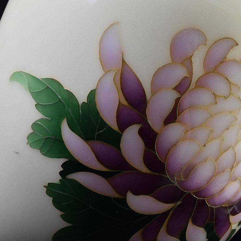 七宝焼　菊文　花瓶　箱・唐木台付　V　R9579H