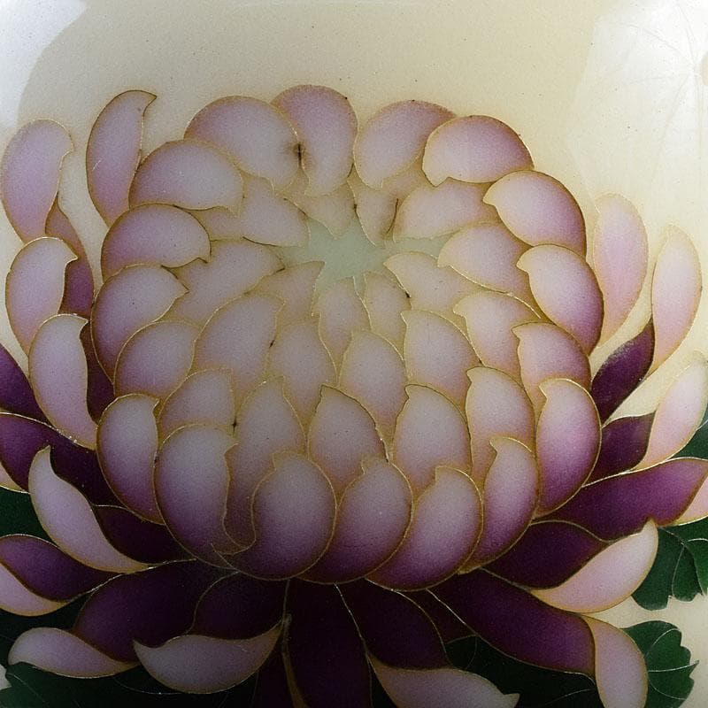 七宝焼　菊文　花瓶　箱・唐木台付　V　R9579H