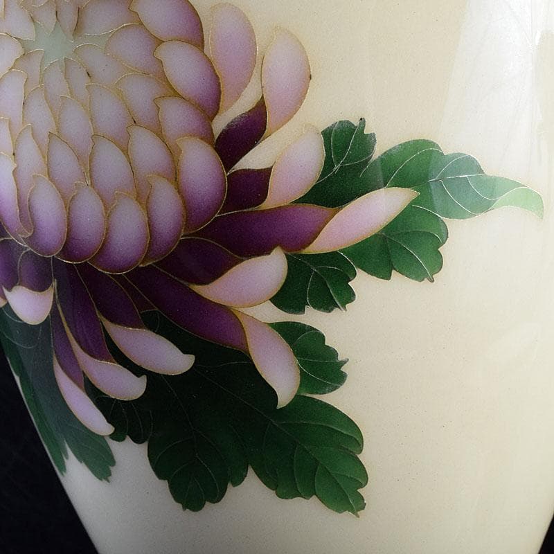 七宝焼　菊文　花瓶　箱・唐木台付　V　R9579H