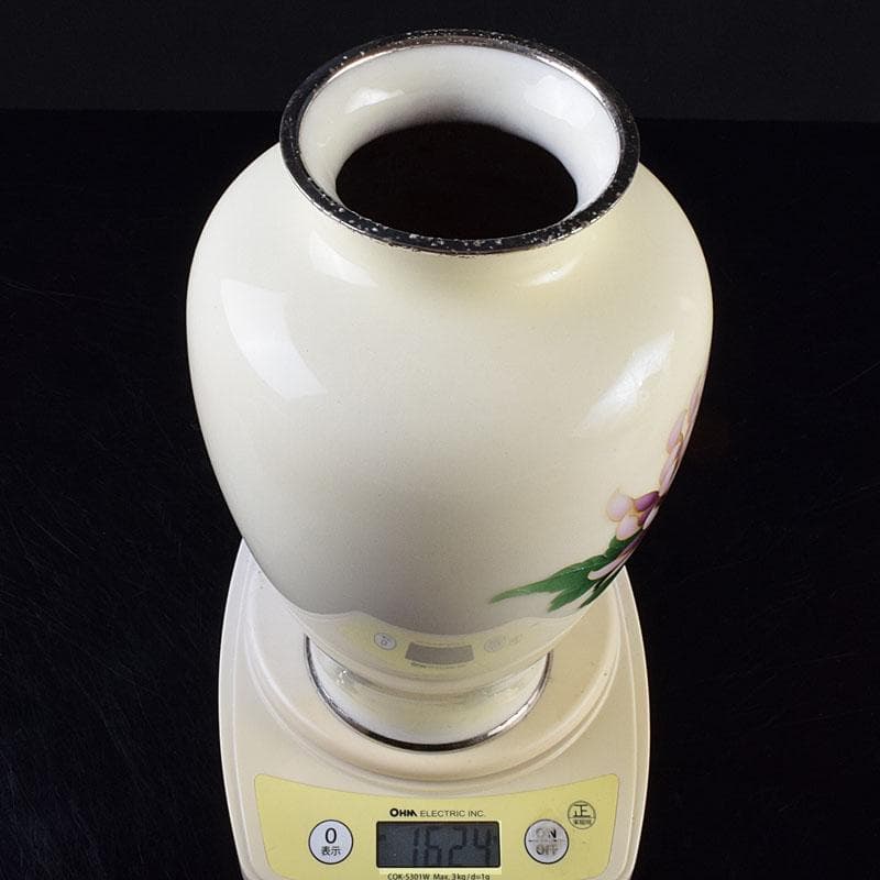 七宝焼　菊文　花瓶　箱・唐木台付　V　R9579H