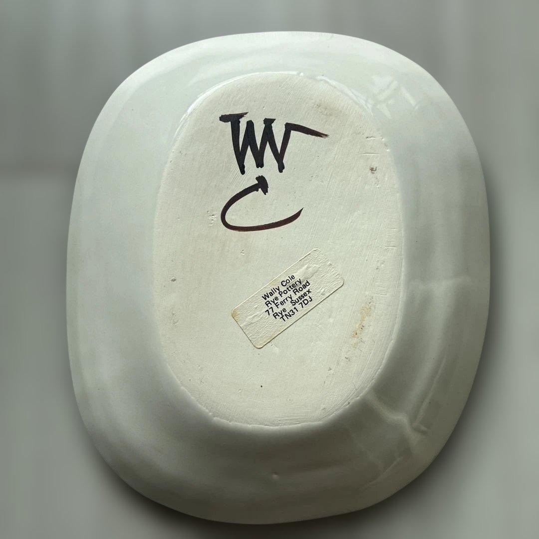 英国ヴィンテージ　RyePottery Wally Cole作　手描き鳥OV皿