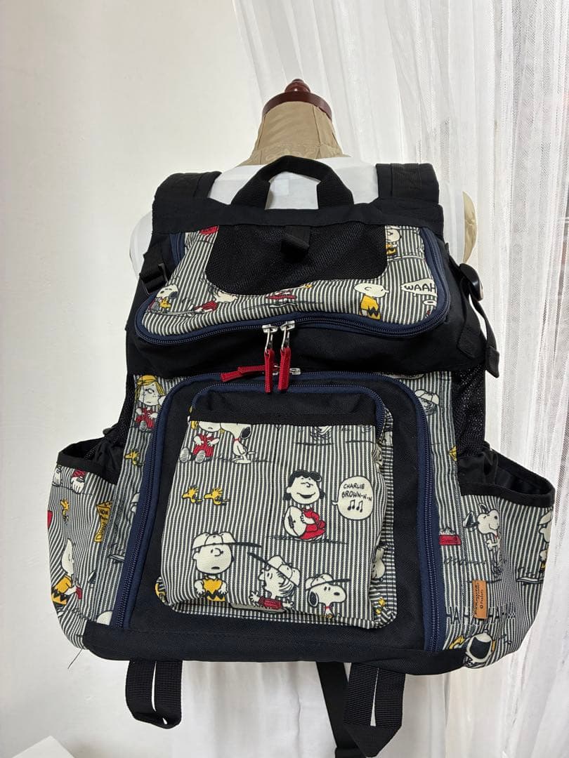 ペットパラダイス　Snoopy　ヒッコリー柄　ハグ＆リュックキャリーバッグ　美品