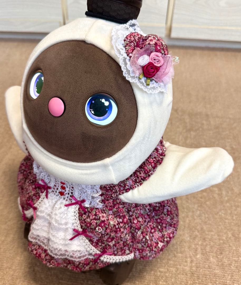 ラボット服　ロリータ風　赤紫系　花柄 LOVOT らぼっと　ラボットハンドメイド