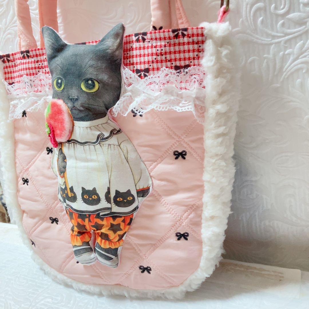 ゆ*ら様 BIG黒猫バミちゃんころりんトートバッグ　コヤンイサムチョン　リボン刺